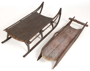 AMERICAN PAINTED WOODEN SLEDS, LOT OF TWO