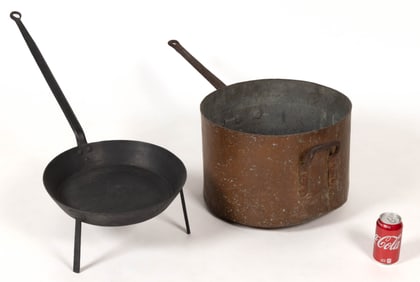 AMERICAN COPPER AND WROUGHT-IRON COOKING ARTICLES, LOT OF TWO