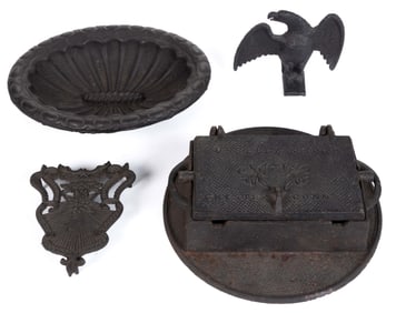 ASSORTED AMERICAN CAST-IRON DOMESTIC / KITCHEN ARTICLES, LOT OF FOUR