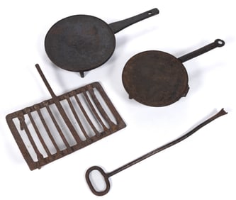 ASSORTED WROUGHT- AND CAST-IRON HEARTH / DOMESTIC ARTICLES, LOT OF FOUR