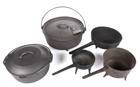 ASSORTED CAST-IRON HEARTH /KITCHEN ARTICLES, LOT OF FIVE