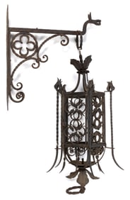 CONTINENTAL WROUGHT-IRON GOTHIC-STYLE HANGING WALL MOUNT CANDLE LAMP