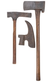 ASSORTED SIGNED FORGED IRON BROAD AND OTHER AXES, LOT OF THREE