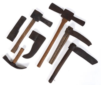 ASSORTED FORGED IRON AXES, LOT OF SEVEN