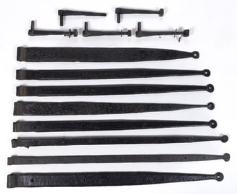 ASSORTED WROUGHT-IRON STRAP HINGES AND PINTLES, LOT OF 13