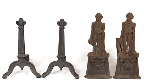 VIRGINIA ATTRIBUTED CAST-IRON ANDIRONS, TWO PAIRS