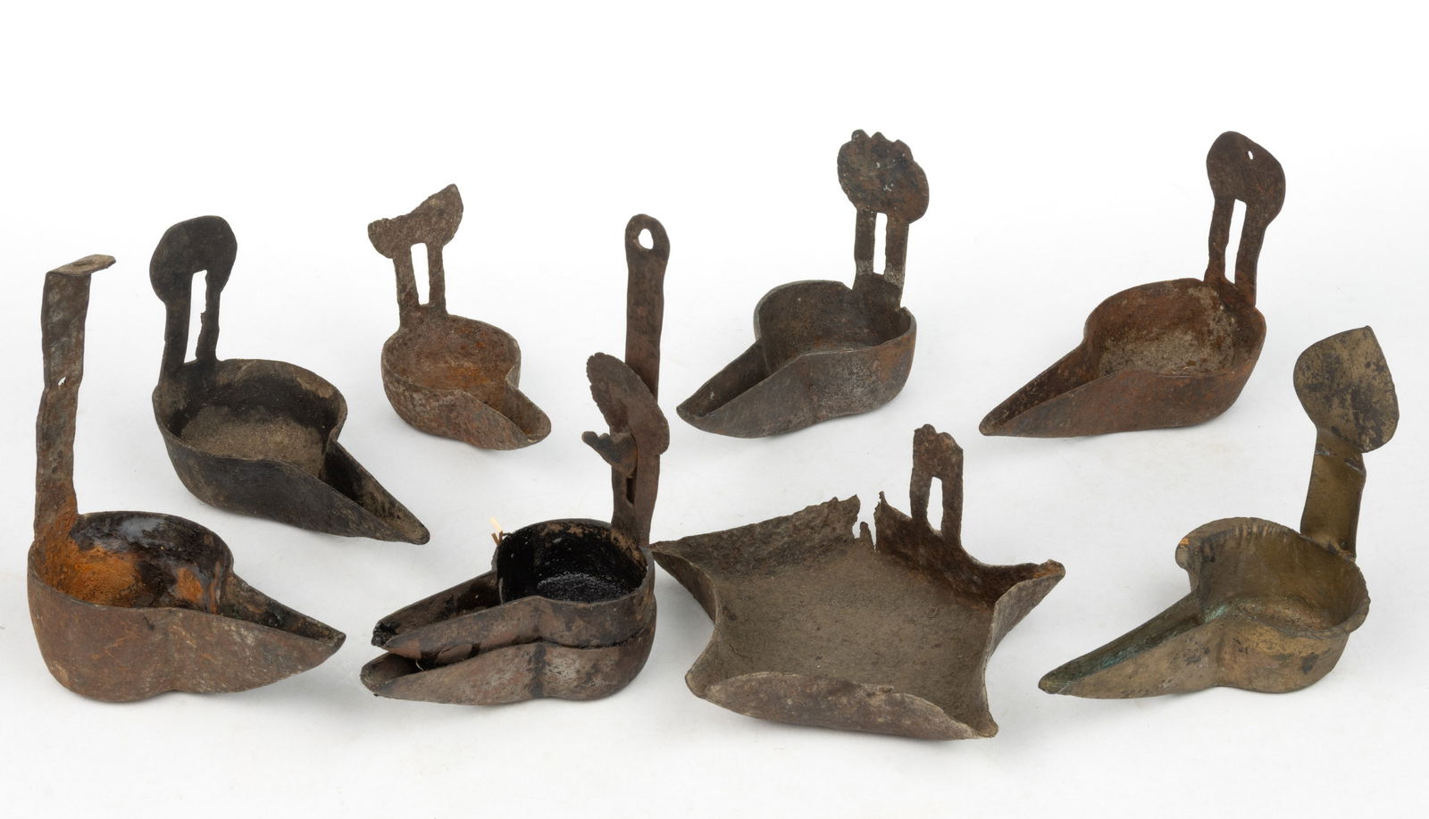 ASSORTED WROUGHT-IRON GREASE CRUISIES AND PENDANT LAMPS, LOT OF EIGHT (1 of 1)