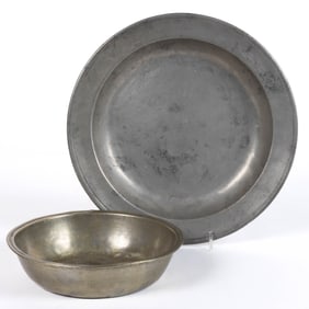 DANFORTH FAMILY (CONNECTICUT) PEWTER TABLE ARTICLES, LOT OF TWO