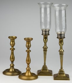 ASSORTED BRASS CANDLESTICKS, LOT OF TWO PAIR