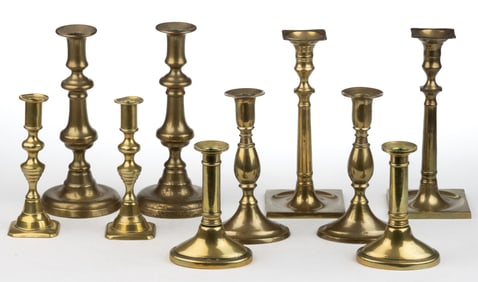 ASSORTED BRASS CANDLESTICKS, LOT OF TEN