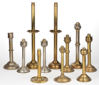 ASSORTED BRASS PUSH-UP CANDLESTICKS, LOT OF 11