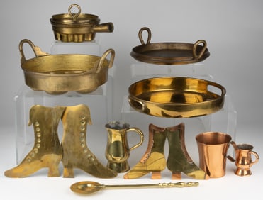 EUROPEAN AND ASIAN / MIDDLE EASTERN BRASS / COPPER ARTICLES, LOT OF 11
