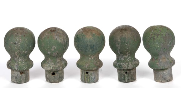 CAST-IRON FENCE POST FINIALS / CAPS, SET OF FIVE