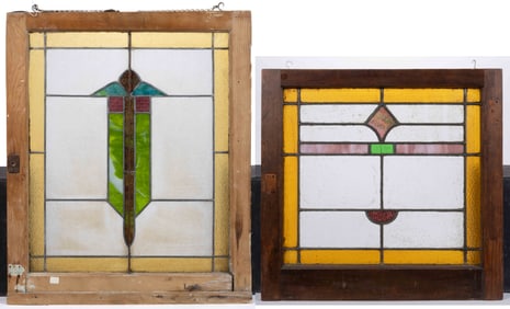 LEADED AND STAINED GLASS WINDOWS, LOT OF TWO