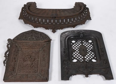 AMERICAN VICTORIAN CAST-IRON COAL SURROUND ARTICLES / SUMMER COVERS, LOT OF FOUR