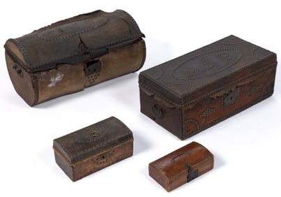 PHILADELPHIA, PENNSYLVANIA AND OTHER LEATHER-COVERED TRUNKS / BOXES, LOT OF FOUR