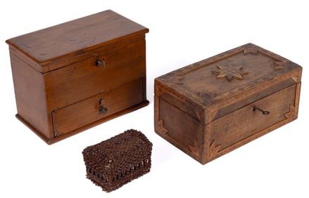 AMERICAN / ENGLISH DIMINUTIVE WOODEN BOXES, LOT OF TWO