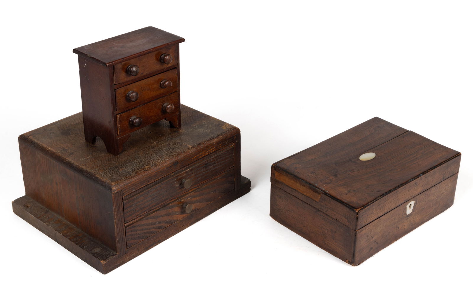 ASSORTED AMERICAN WOODEN BOXES AND MINIATURE CHEST, LOT OF THREE (1 of 3)