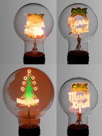 VINTAGE AEROLUX-STYLE CHRISTMAS-THEMED FIGURAL FILAMENT GAS DISCHARGE / NEON GLOW LIGHT BULBS, LOT