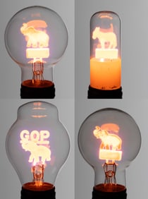 VINTAGE AEROLUX-STYLE DEMOCRAT / REPUBLICAN POLITICAL FIGURAL FILAMENT GAS DISCHARGE / NEON GLOW