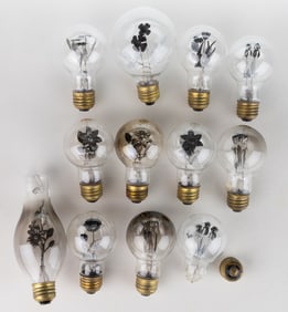 VINTAGE AEROLUX-STYLE FLORAL FIGURAL FILAMENT GAS DISCHARGE / NEON GLOW LIGHT BULBS, LOT OF 12