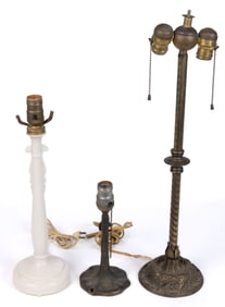 ART DECO BRASS AND GLASS STAND / DESK LAMPS, LOT OF THREE