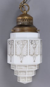 AMERICAN ART DECO STYLE GLASS PENDANT HANGING ELECTRIC LIGHT FIXTURE