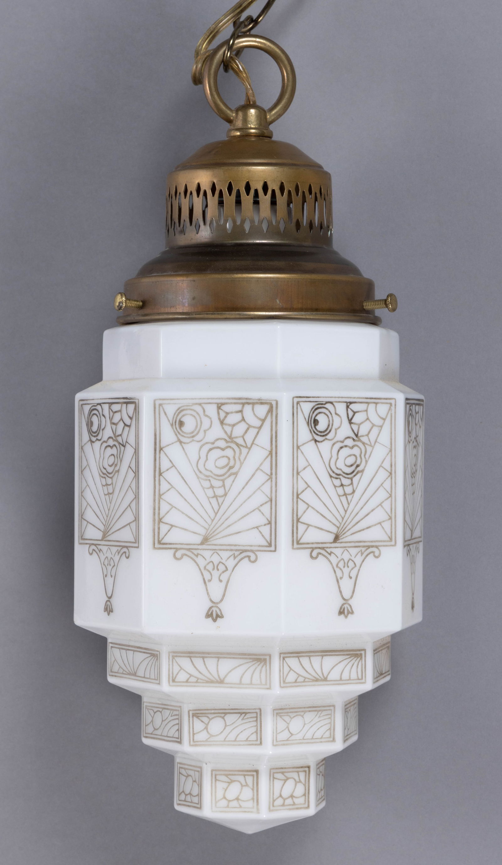 AMERICAN ART DECO STYLE GLASS PENDANT HANGING ELECTRIC LIGHT FIXTURE (1 of 1)