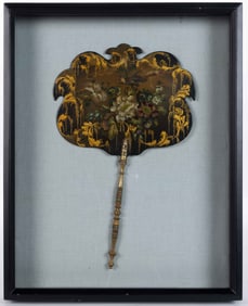 ENGLISH LACQUERED PAPIER MACHE HAND FAN