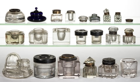 ASSORTED PRESSED / CUT GLASS INKWELLS, UNCOUNTED LOT