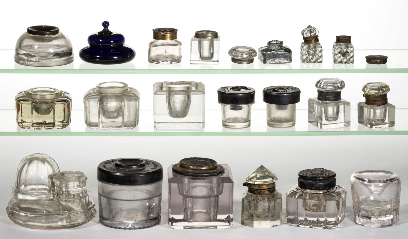 ASSORTED PRESSED / CUT GLASS INKWELLS, UNCOUNTED LOT (1 of 1)
