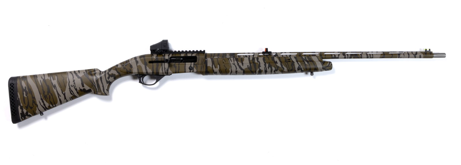 MOSSBERG INTERNATIONAL MODEL SA-410 SEMI-AUTOMATIC SHOTGUN: MOSSBERG INTERNATIONAL MODEL SA-410 SEMI-AUTOMATIC SHOTGUN, .410 gauge/bore, Mossy Oak Bottomland camouflage finish vent-rib barrel and synthetic stock with recoil pad, including Vortex Venom sig
