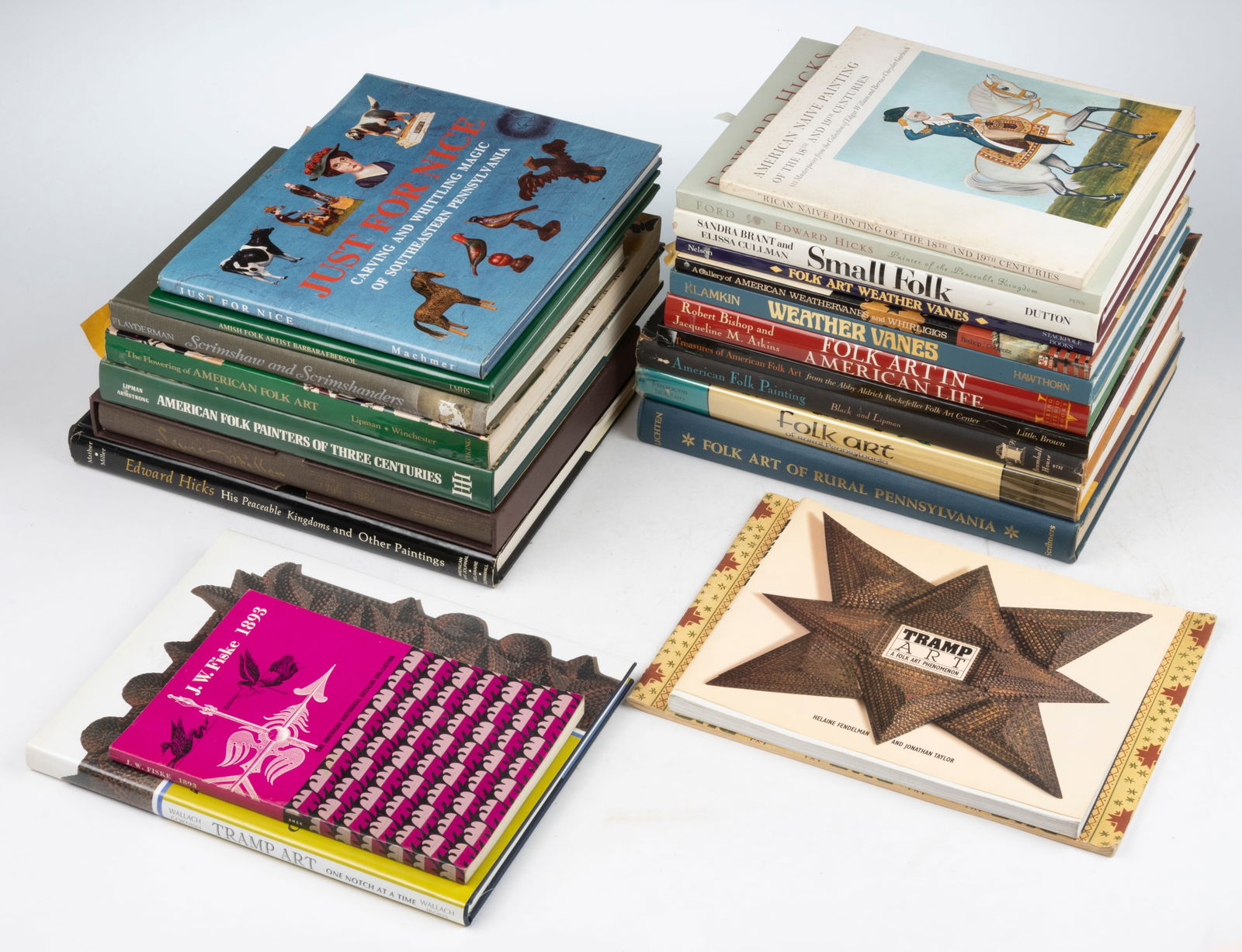 AMERICAN FOLK ART REFERENCES VOLUMES, LOT OF 22: AMERICAN FOLK ART REFERENCES VOLUMES, LOT OF 22, including Mather, Edward Hicks" His Peaceable Kingdoms and Other Paintings; Shelley, Lewis Miller Sketches and Chronicles 1796-1882