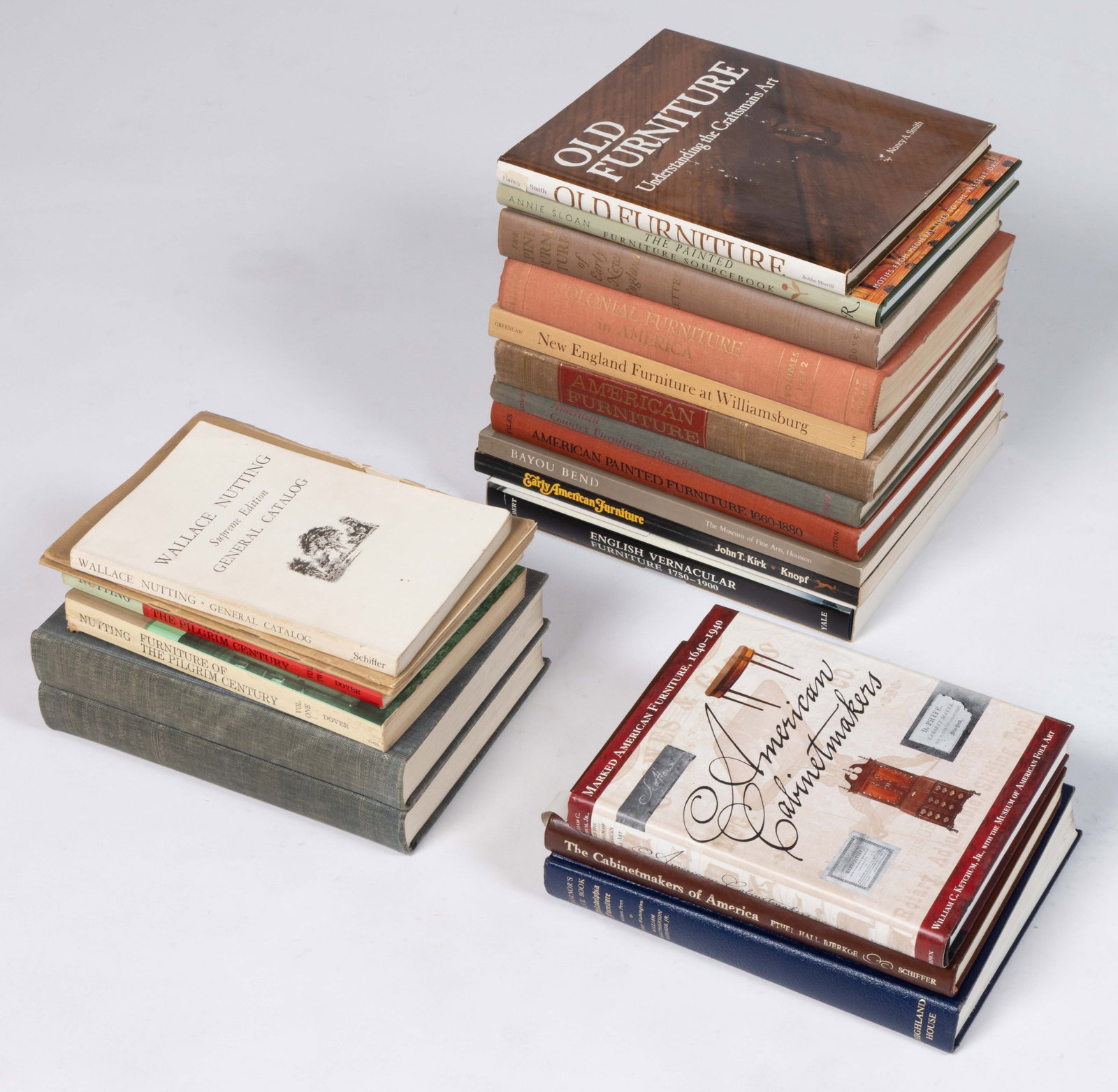 AMERICAN AND BRITISH FURNITURE REFERENCE VOLUMES, LOT OF 21: AMERICAN AND BRITISH FURNITURE REFERENCE VOLUMES, LOT OF 21, including Gilbert, English Vernacular Furniture 1750-1900; Hornor, Blue Book of Philadelphia Furniture; seven Wallace Nuttin