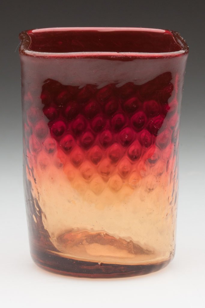 DIAMOND OPTIC AMBERINA TOOTHPICK HOLDER: DIAMOND OPTIC AMBERINA TOOTHPICK HOLDER, polished base. Fourth quarter 19th century. 2 3/8" H. Provenance: The collection of the late Richard "Dick" and Mary Ann Krauss of Clyde, OH.