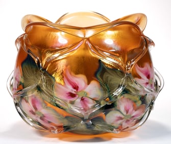 CHARLES LOTTON (AMERICAN, 1935-2021) MULTI-FLORAL IRIDESCENT STUDIO ART GLASS VASE