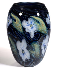 CHARLES LOTTON (AMERICAN, 1935-2021) MULTI-FLORA STUDIO ART GLASS VASE