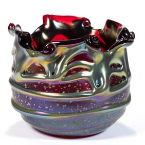 CHARLES LOTTON (AMERICAN, 1935-2021) IRIDESCENT STUDIO ART GLASS LAVA VASE