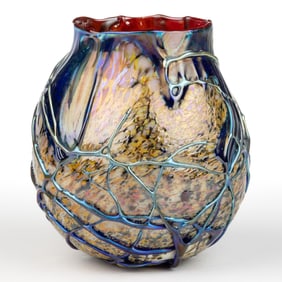 CHARLES LOTTON (AMERICAN, 1935-2021) IRIDESCENT LAVA STUDIO ART GLASS VASE