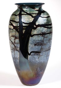 RICHARD SATAVA (AMERICAN, B. 1950) LANDSCAPE SERIES IRIDESCENT ART GLASS VASE