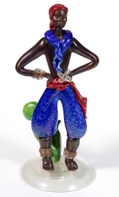 BAROVIER AND TOSSO ATTRIBUTED BLACKAMOOR FIGURAL PIRATE FIGURE / SCULPTURE