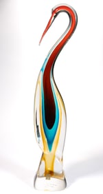 OSCAR ZANETTI (ITALIAN, B. 1961) MURANO SOMMERSO FIGURAL HERON ART GLASS SCULPTURE