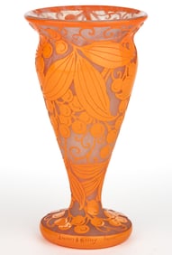 DAUM NANCY VIRGINIA CREEPER CAMEO ART GLASS VASE
