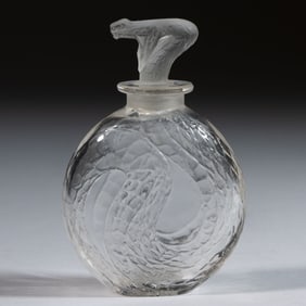 LALIQUE EMBOSSED SERPENT ART GLASS PERFUME BOTTLE