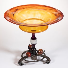 SCHNEIDER, FRANCE MOTTLED ART GLASS COMPOTE