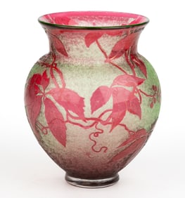 BACCARAT / EMILE BOURGEOIS ACID-ETCHED CAMEO ART GLASS VASE