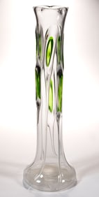 ENGLISH ART NOUVEAU PEACOCK FEATHER ART GLASS PULLED VASE