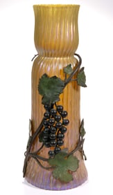 BOHEMIAN KRALIK "SEA URCHIN" VIENNA-BRONZE MOUNTED ART GLASS VASE