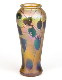 TIFFANY STUDIOS FAVRILE MILLEFIORI HEART AND VINE IRIDESCENT ART GLASS VASE