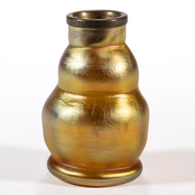TIFFANY FAVRILE GOLD IRIDESCENT CABINET / MINIATURE VASE